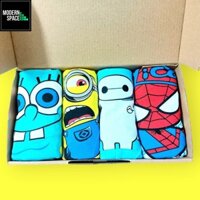Quần Lót Hoạt hình Nam Cotton Boxer 45-70KG S11 - Hộp 4 Quần Sịp Conan Minion Baymax Bọt biển Người nhện
