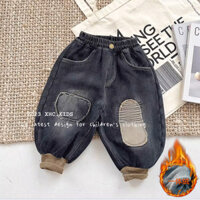 Quần lót lông cừu cho trẻ em mùa đông rộng rãi thường ngày hợp thời trang quần jeans trẻ em lót lông cừu