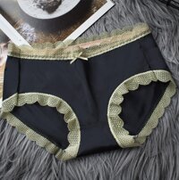 Quần lót lụa băng kháng khuẩn viền ren - Đen