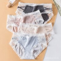 Quần lót lụa lạnh cho phụ nữ, quần lót cotton thuần mùa hè, quần lót ren sexy siêu mỏng, thoáng khí, quần lót cotton thuần