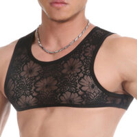 Quần lót nam gợi cảm In ren thêu bình nhỏ Top xuyên thấu độ đàn hồi thoáng khí Áo ngực Mini không tay thoáng khí