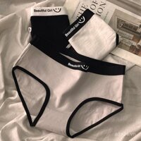 Quần lót nữ đơn giản màu đen trắng xám cotton giữa eo, quần lót tam giác, đáy cotton, in chữ cho bé gái, thoáng khí và thoải mái