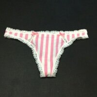 Quần lót nữ lọt khe cotton phối ren Victoria's secret trắng sọc hồng ( 10773 )