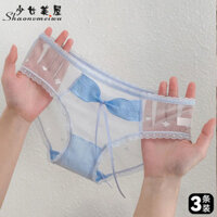Quần lót nữ phong cách Nhật Bản, viền ren nơ, sexy, trong suốt, không đường may, nhẹ, quần lót tam giác nóng, mùa hè, eo thấp