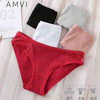 Quần lót nữ ren cạp thấp kích thước lớn, thoáng khí, màu hồng đỏ, cotton, quần lót không đường may, bán buôn