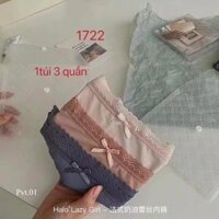 Quần lót nữ set túi 3 quần trơn cotton thun viền ren