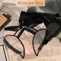 Quần Lót Quần Chip Nữ Lụa Satin Viền Ren Lưới Đính Nơ Mỏng Nhẹ Kháng Khuẩn Thoáng Mát -- 240412