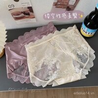 Quần lót ren Ice Silk Pure Desire mùa hè cho phụ nữ, quần lót sexy hở mông, cotton lụa dâu tằm, quần lót nâng hông giữa eo