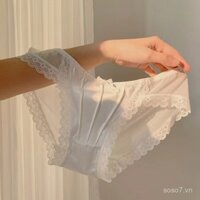 Quần lót satin trắng thanh lịch ~ cho phụ nữ, mỏng, giữa eo, không đường may, thoáng khí, sexy, ren, mong muốn thuần khiết