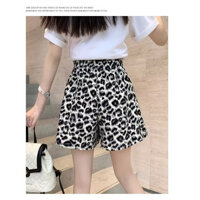 Quần Lụa băng mùa hè mới Quần Short giản dị đa năng đơn giản họa tiết da báo cạp cao học sinh Quần short ống rộng ỐNg RộNg