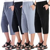 Quần lửng dành cho người trung niên và cao tuổi mùa hè quần thun lưng thun cho Bố loại mỏng Lụa băng cho nam quần đùi người già mặc ngoài rộng rãi Size Lớn