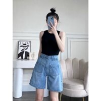 Quần lửng jean eo thun co giãn, quần bò lưng cao ống rộng lai bách siêu dễ thương (Mã 1216)