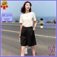 Quần lửng nữ ngố đũi đẹp ống rộng lưng cao,quần đùi nữ chất đũi tự nhiên nhẹ mát  khóa thật WICEDA QS350