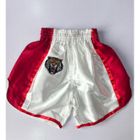 Quần Muay thai Boxing MMA, Vải Satin cao cấp, mẫu mới 003 đỏ trắng (local brand HH)
