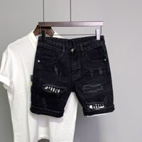 Quần Năm Điểm Giảm 20% Quần Jean Nam Quần Short Phong Cách Mới Quần Short Nam Dạo Phố ins Bán Chạy Denim Slim-fit Đen Rách Miếng Dán 5-