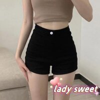 Quần ngắn Jean lưng cao màu trơn thông thường dành cho nữ