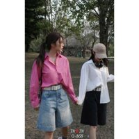 Quần ngố jean nữ lưng cao, cạp cao 4 màu kèm dây nịch chất jean mềm không co dãn