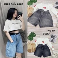 Quần ngố Jean nữ Ống Rộng Lưng Cao 2 túi lớn phía trước Mẫu mới hình thật  ྇