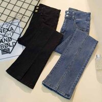 quần ngố nữ quần nơ Quần bò ống loe cạp cao cho nữ quần dài ống loe xẻ tà co giãn tôn dáng tôn dáng xuân thu 2023 cho nữ sành điệu