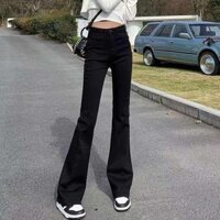 quần ngố quần ngố nữ Quần bò ống loe màu đen quần dài cạp cao tôn dáng gầy mẫu mới mùa hè năm 2025 cho nữ quần ống rộng co giãn
