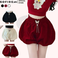 Quần Nhung Ống Bí Dáng Phồng Nữ Tính SOFIRE , Quần Bí Đùi Nữ Chất Nhung Mịn Kèm Khuyên Đá Xinh Xắn Phong Cách Hq -v37-