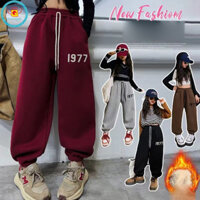 Quần nỉ IQ Angel Girls mùa thu đông bên ngoài mặc có đệm và dày dây rút bảo vệ chân quần