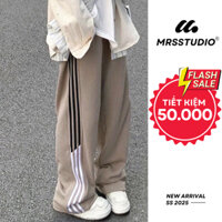 Quần nỉ nữ ống rộng MRS chất nỉ hàn 2 lớp cao cấp mix 3 sọc unisex MRQ069U