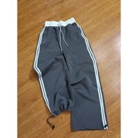 quần nỉ ống rộng  nữ dây rút gấu dáng jogger 2 sọc viền bên sườn cạp chun phối màu cá tính