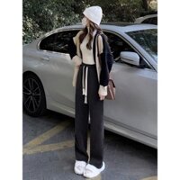 Quần nỉ ống rộng nữ nam chất nhung tăm dáng xuông Hana Unisex cạp chun có dây rút QN01 Hot Trend 2023