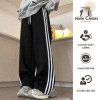 Quần Nỉ Thể Thao 3 Sọc Quần Ống Rộng Dáng Suông Unisex Nam Nữ Vải Nỉ Cotton Dày Dặn Mềm Mại Nalo