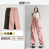 Quần nữ BIGSIZE quần kaki ống rộng túi hộp bo gấu phối dây rút eo phong cách Hàn Quốc 985