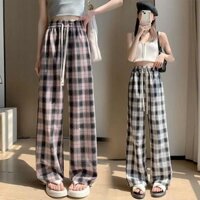 Quần Nữ Ống Rộng Kẻ Caro Hạt Đá Dáng Suông Cạp Chun Phong Cách Hàn Quốc, Tôn dáng