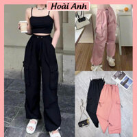 Quần Nữ Thụng Túi Hộp Ống Rộng Dây Rút Gấu Quần Kaki Chéo Hàn Dáng Dài Freesize