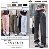Quần Ống Đứng Kaki Túi Hộp Nữ Cạp Chun Dây Rút Lưng Cao Quần Suông Ống RộngTúi Hộp Kaki Dày Dặn Tôn Dáng