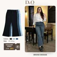 Quần Ống Loe Bigsize 58-90kg Quần Jean Nữ Dáng Dài Phối Lai To 9 Tấc 3 Màu Lưng Cao Co Giãn Mạnh