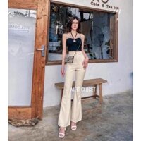 Quần ống loe cạp cao nữ DOLOXI lưng cao 1 cúc vải tuyết mưa công sở Q801 - KEM,S