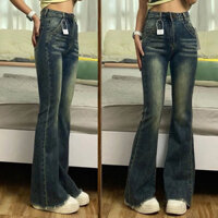 Quần ống loe chất Jeans ráck tua gấu, quần bò loe mài đùi lưng cao hack dáng siêu đỉnh Hàn Quốc hottrend mã QL12
