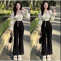 Quần ống Loe Lưng Cao, M006 PQM STORE1 Cúc Đi Học Làm Công Sở Hack Dáng Dài 95cm