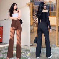 Quần Ống Loe Nữ Cạp Cao Ôm Body Madela Phong Cách Công Sở, Quần Vải Tây Ống Loe Ống Rộng Lưng Cao