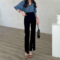 QUẦN ỐNG LOE NỮ CẠP CAO XẺ TÀ DÁNG DÀI CHẤT TUYẾT MƯA CO GIÃN NHẸ VNQ0222 - VANASS