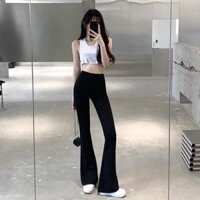 Quần ống loe nữ cạp cao legging dáng dài,Quần legging nữ ống loe dáng dài - S -  ĐEN