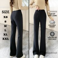 Quần ống loe nữ lưng cạp cao  khóa trước 1 cúc vải co giãn quần tây nữ màu đen. A03