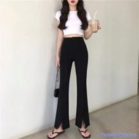 Quần ống loe nữ xẻ tà trước lưng cao vải tuyết mưa quần tây nữ ống loe phong cách ullzang hàn quốc thoitrangteen00