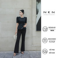 Quần ống loe, quần suông NKN Maris màu đen, thiết kế lưng cao, chất liệu cao cấp.