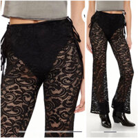 Quần ống loe ren đen mix quần lót trong, cột khoét eo, thun ren dày dặn, hàng xuất xịn