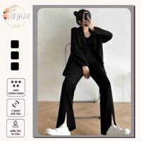 Quần ống loe xẻ gấu lưng cao ống loe dài 94cm công sở HIJUNE QT01