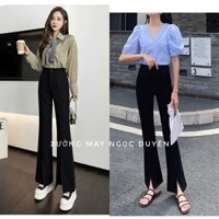Quần ống loe xẻ gấu trước cạp cao tôn dáng màu đen - Quần tây ống loe lưng cao xẻ tà ống vẩy cá đính điệu công sở hẹn hò
