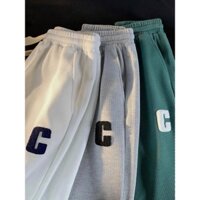 Quần Ống Rộng Chất Tổ Ong Thêu Chữ C Quần Dáng Suông Phong Cách Unisex Năng Động