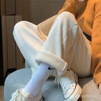 Quần ống rộng Chenille 'Aiko' cho phụ nữ, quần lót lông cừu mùa thu đông, dáng ôm, dài đến sàn, rộng rãi, đa năng, thoải mái