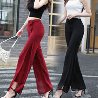 Quần ống rộng chiffon mới cho phụ nữ mùa hè, quần váy xẻ cao mới, quần mỏng, xếp ly, rộng rãi, hai lớp